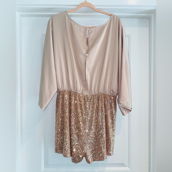 Khaki Sequin Patchwork Drawstring High Waist Romper - Picture 5 of 6